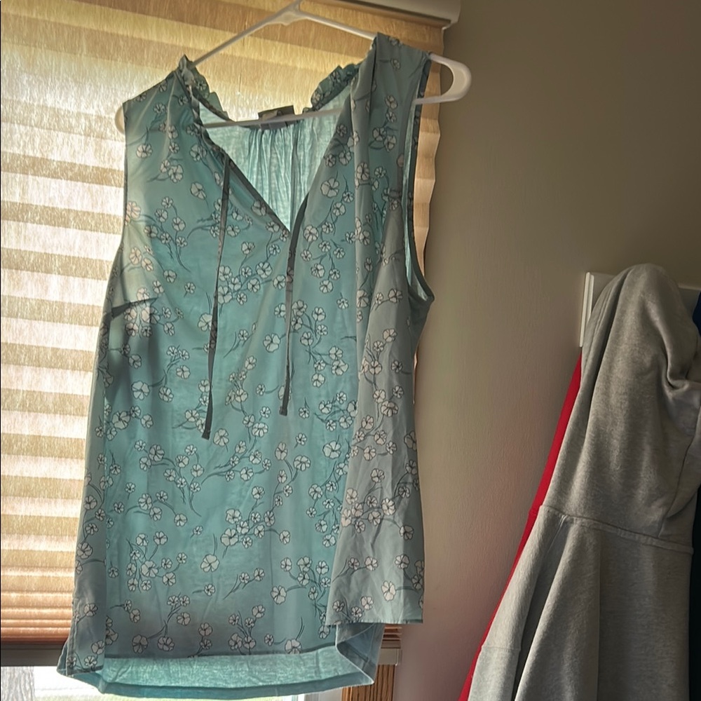 Green and White Midi A-Line Tank Top with Tie Front